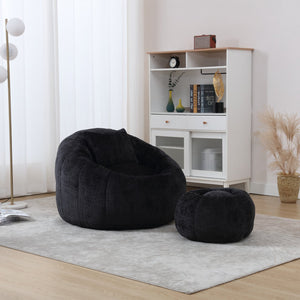 English Elm UNITED Cloud-Luxe Chenille Memory Foam Bean Bag Chair with Ottoman and Pillow for Ultimate Comfort Black W1568P361690