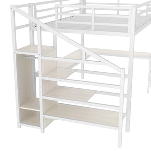 English Elm Queen Size Loft Bed With L-Shaped Desk, Usb Charging & Led Lights - Stylish Storage For All Spaces W1580S00181-GIGA