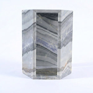 English Elm Genuine Solid Marble Hexagonal Pedestal End Table Polished Stone for Modern Living Blue+Multi W1696P407997