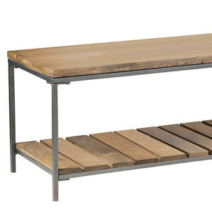 English Elm Foundry Natural & Gunmetal Accent Bench with Mango Wood Seat and Slatted Shelf, Industrial Chic B062P333431