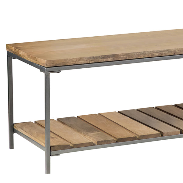 English Elm Foundry Natural & Gunmetal Accent Bench with Mango Wood Seat and Slatted Shelf, Industrial Chic B062P333431