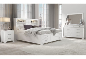 English Elm Civic White Full Bedroom Set with Bookcase Headboard Storage Bed and Lit Shelving B201S00490