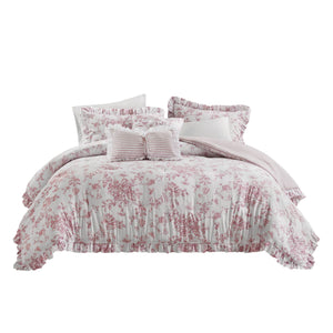 English Elm 5 Piece Full/Queen Comforter Set with Decorative Pillows - Soft Microfiber, Hypoallergenic, Cozy Layering Pink 16.54 L x 12.6 W x 7.09 H B035P381289