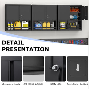 English Elm Metal Wall Mounted Steel Cabinet Lockable Doors Adjustable Shelves Kitchen Office Storage Black T3625P366858