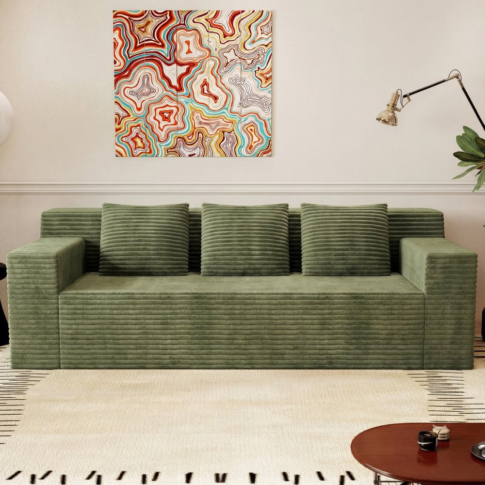 English Elm 71" Corduroy Tufted Loveseat with Deep Seat and Curved Back for Compact Living Spaces Antique Green W5571P440912