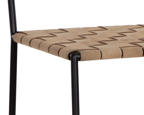 Sunpan Omari Elevated Bar Stool - Handcrafted Black Leather Weaved Seat with Stylish Iron Frame Design Suede Light Tan Leather