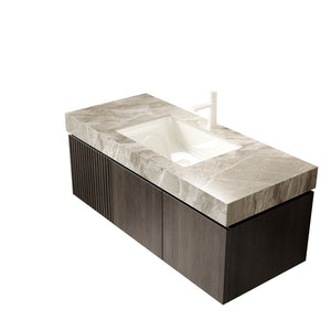 English Elm Muri Floating Bathroom Vanity Plywood Cabinet Sintered Stone Top Oak Drawer W2615S00587
