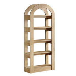 English Elm Open Five Tier Industrial Bookshelf with Steel Frame and Warm Brown Wood Finish T3971P458456