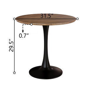 English Elm 31.5" Walnut Mid-Century Tulip Dining Table with MDF Top & Black Pedestal Base Seats 2-4, Sturdy W2189131851