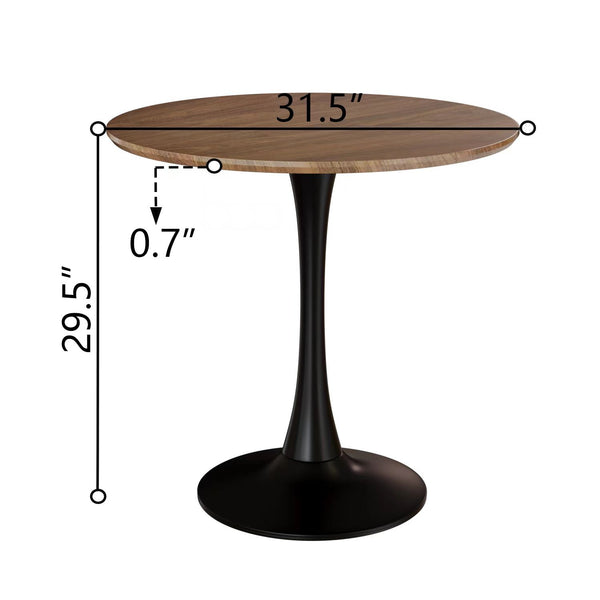 English Elm 31.5" Walnut Mid-Century Tulip Dining Table with MDF Top & Black Pedestal Base Seats 2-4, Sturdy W2189131851