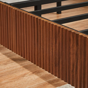 English Elm Queen Walnut Platform Bed Sculptural Corrugated Headboard No Box Spring Required W1820P414053