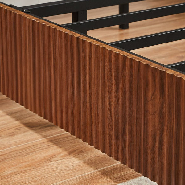 English Elm Queen Walnut Platform Bed Sculptural Corrugated Headboard No Box Spring Required W1820P414053