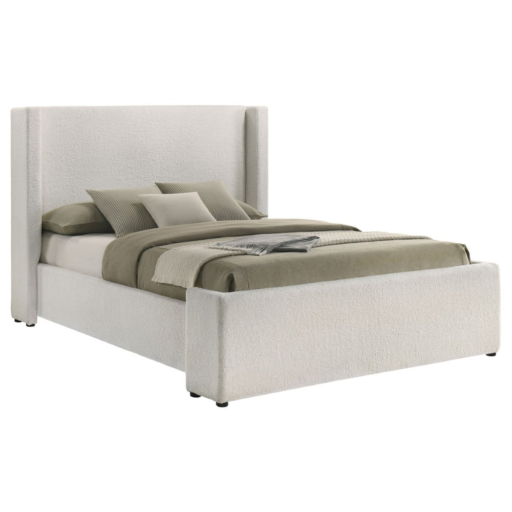English Elm Froberg Boucle Wingback Queen Bed Sculptural Upholstered Frame for Modern Bedrooms B062S01391