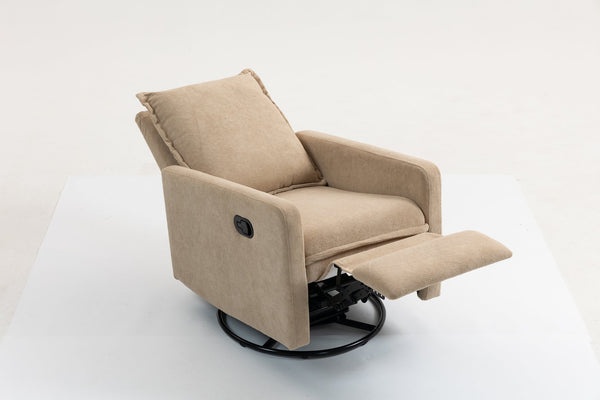 English Elm Short plush velvet armchair sofa with manual button recline, 360° swivel, cozy lounge chair for living room Camel W547P322818