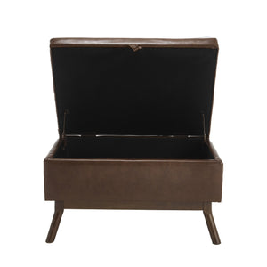 English Elm Mid-century square storage bench with solid wood frame, microfiber upholstery, versatile ottoman seat and tabletop functionality for living room and entryway appeal Brown PU W1539P269658