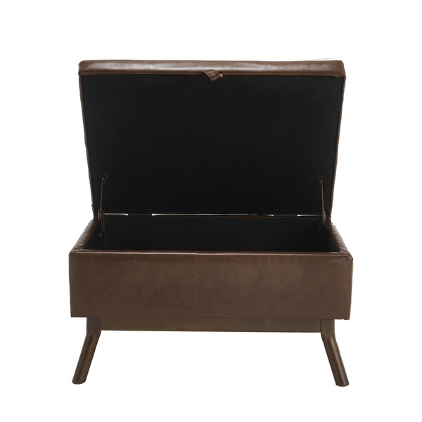 English Elm Mid-century square storage bench with solid wood frame, microfiber upholstery, versatile ottoman seat and tabletop functionality for living room and entryway appeal Brown PU W1539P269658