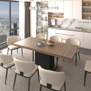 English Elm Rectangle Extendable Dining Table for 6-10 Guests, Aged Wood Look with Thick 12cm Top & Sturdy Feet Black+Brown W1347S00009