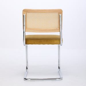 English Elm Mid Velvet Mid Century Dining Chair with Rattan Back, Solid Wood Frame, Plush Velvet, 360lb Capacity Gold W1143P168323