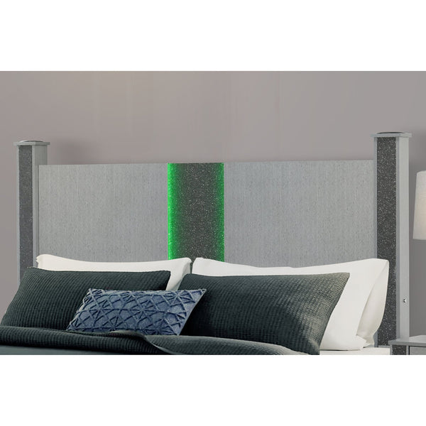 English Elm LORENZO Glam Panel Full Bed with Built-In Headboard Speakers, Glitter Accent, Solid Wood Frame Silver 81.1 L x 11.02 W x 5.12 H B201S00287