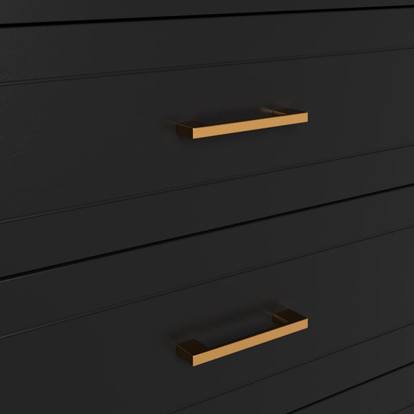 English Elm 6-drawer Double Dresser Solid Wood Legs Mid-century Modern Bedroom Storage Cabinet Black W1445S00006