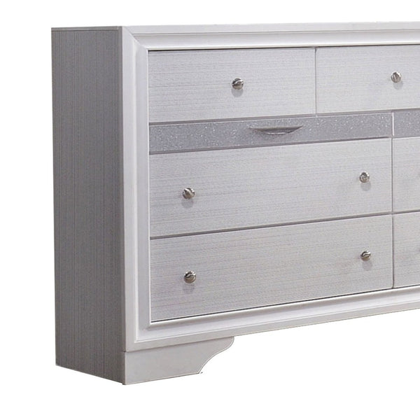 English Elm Transitional Six Drawer Dresser Gray Veneer Finish with Black Chamfered Legs Bedroom B056P416773