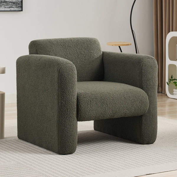 English Elm Modern Accent Chair Breathable Sherpa Upholstered Reading Armchair with Plush Cushion and Lumbar Support Seaweed Green 30 L x 25.75 W x 22.76 H WF325072AAG
