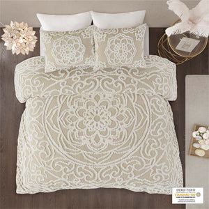 JLA Home Madison Park - 3 Tufted Cotton Chenille Medallion Duvet Cover Set – Shabby Chic Boho Texture, OEKO-TEX Certified Comfort 90 L x 90 W x 0.13H MP12-7116