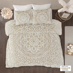 Madison Park Laetitia Shabby Chic 3 piece Tufted Cotton duvet cover set MP12-7117 Taupe