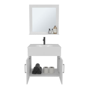 English Elm Blake Wall-Mounted Bathroom Mirror Cabinet with Two Shelves, Durable MDF, Modern Blanco Kronos Finish White 29.92 L x 24.8 W x 12.6 H B200P313686