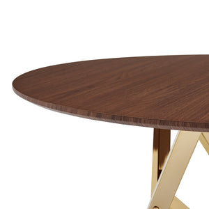 English Elm 37inch Round Walnut Dining Table Polished Golden Steel Legs Seats Four Modern Kitchen W3357P395498