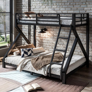 English Elm Twin Over Full Metal Bunk Bed Low Profile Heavy Duty Frame for Kids Guest Rooms W5305P463443