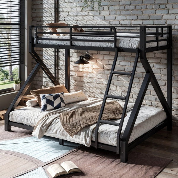 English Elm Twin Over Full Metal Bunk Bed Low Profile Heavy Duty Frame for Kids Guest Rooms W5305P463443