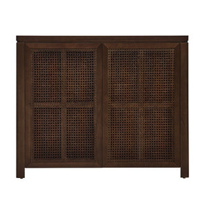 English Elm 39.4" Mid Century Modern Rattan Sideboard Buffet Cabinet with Pop-Up Doors, Charging Holes, Stylish Storage Walnut W1801P362142