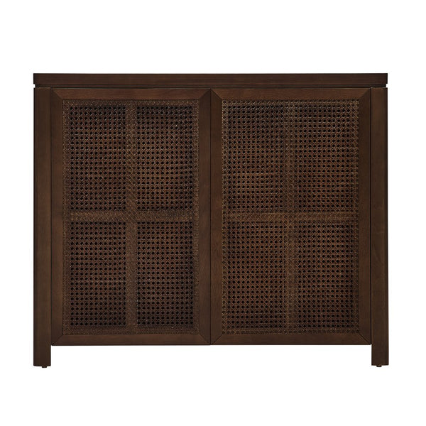 English Elm 39.4" Mid Century Modern Rattan Sideboard Buffet Cabinet with Pop-Up Doors, Charging Holes, Stylish Storage Walnut W1801P362142