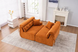 English Elm LY-029 Amber Orange Reconfigurable 4-Seater Modular Sofa with Wood-Grain Chenille, 2 Pillows, Cozy Comfort W2231S00022