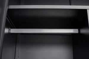 English Elm Black Steel Lockable Wardrobe with Hanging Rod Adjustable Shelves for Organized Storage Black W1247P372607
