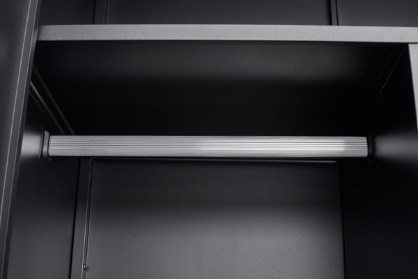 English Elm Black Steel Lockable Wardrobe with Hanging Rod Adjustable Shelves for Organized Storage Black W1247P372607