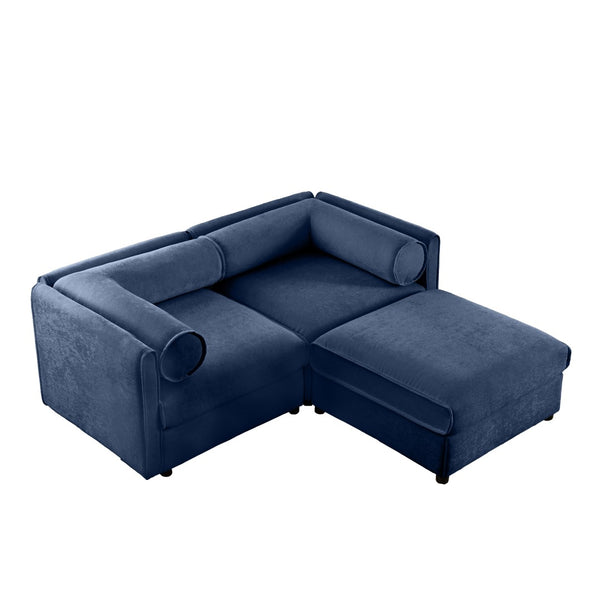 English Elm Stylish Blue Chenille 2-Seater Sofa With Ottoman, Ergonomic Support & Hidden Storage For Modern Living W714S01047-GIGA