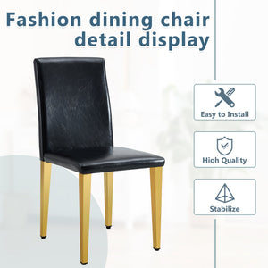 English Elm Four PU dining chairs with sleek silver metal legs, ergonomic PU seats, anti-slip feet, easy assembly, modern minimalist style Black+Gold W1151P269024
