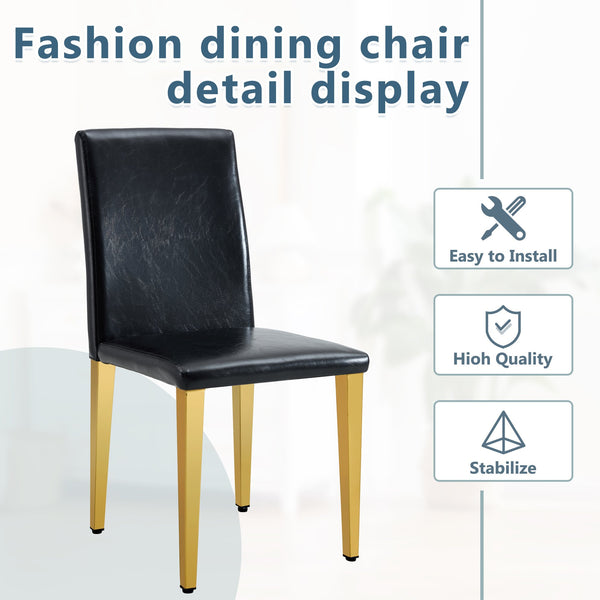 English Elm Four PU dining chairs with sleek silver metal legs, ergonomic PU seats, anti-slip feet, easy assembly, modern minimalist style Black+Gold W1151P269024