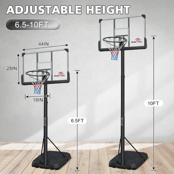 English Elm Double Fish Portable Basketball Hoop Adjustable 6.5 to 10 Ft Steel Rim Rust Proof W3087P251058
