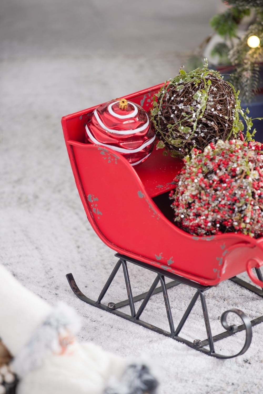 English Elm 14.5x10x11"H Iron Red/Black Sleigh Small — Distressed Santa Metal Holiday Tabletop Mantel Decor, Gift Ready W2078P237030