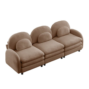 English Elm Teddy Fleece Modular Cloud Sofa Sculptural Curved Three Seat Living Room Couch Camel W5656S00102