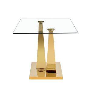 English Elm Large Tempered Glass Dining Table Seats Eight with Gold Plated Stainless Steel Base W1512S00192