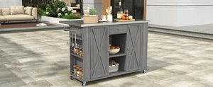 English Elm Outdoor Kitchen Island Solid Fir Wood with Foldable Stainless Top, Ample Storage, Wheels, Opener Grey N719P246553R