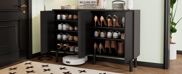 English Elm ON-TREND Farmhouse Storage Cabinet with Gourd Legs, Adjustable Shelves, Anti-Tip Tall Pantry Unit Black N721P205785B