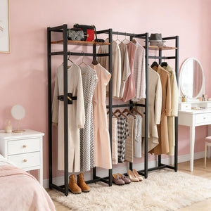 English Elm Portable Freestanding Wardrobe Organizer with Metal Frame and Rustic Shelving for Bedroom T3971P449801