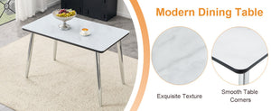 English Elm Table and Chair Set Marble Glass Top with Gray Pu Seating for Modern Dining W1151S04647