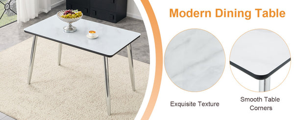English Elm Table and Chair Set Marble Glass Top with Gray Pu Seating for Modern Dining W1151S04647