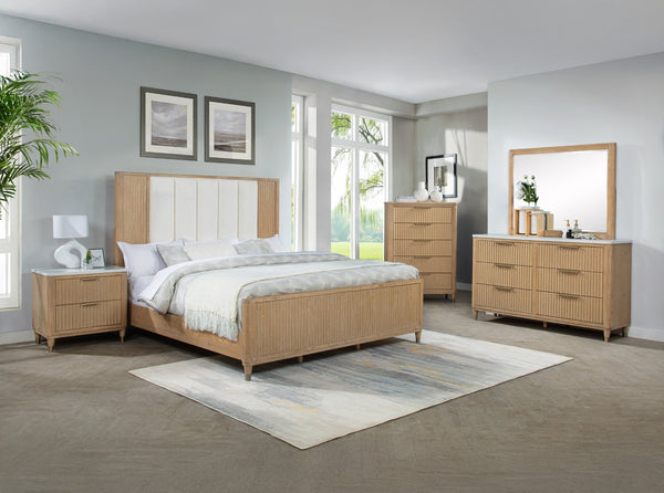English Elm Modern Stone Top Wood Nightstand with Brass Hardware Two Drawer Bedroom Storage B2741P429140